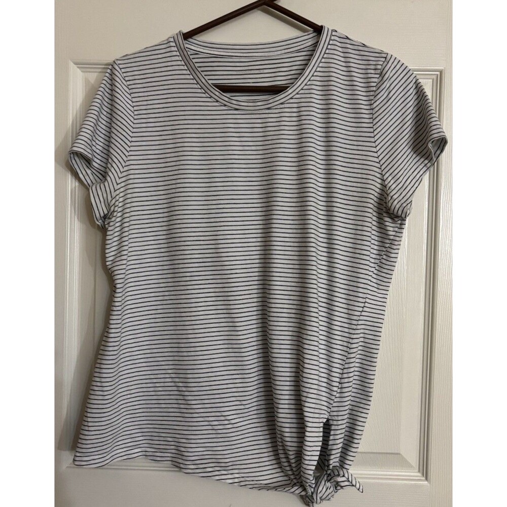 Banana Republic Woman’s  Blue & White Striped T-Shirt Ties At Waist Size Medium